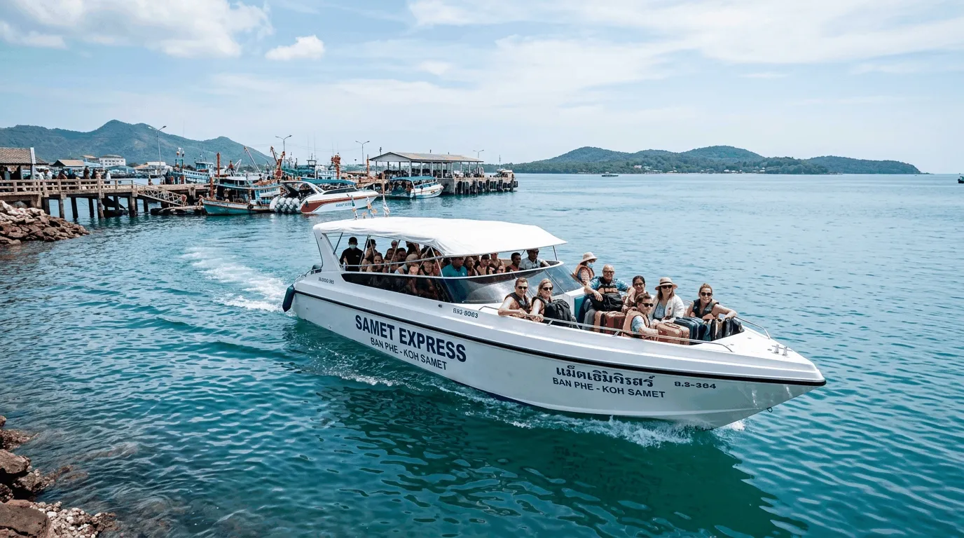 Speedboat departing Ban Phe Pier toward Koh Samet