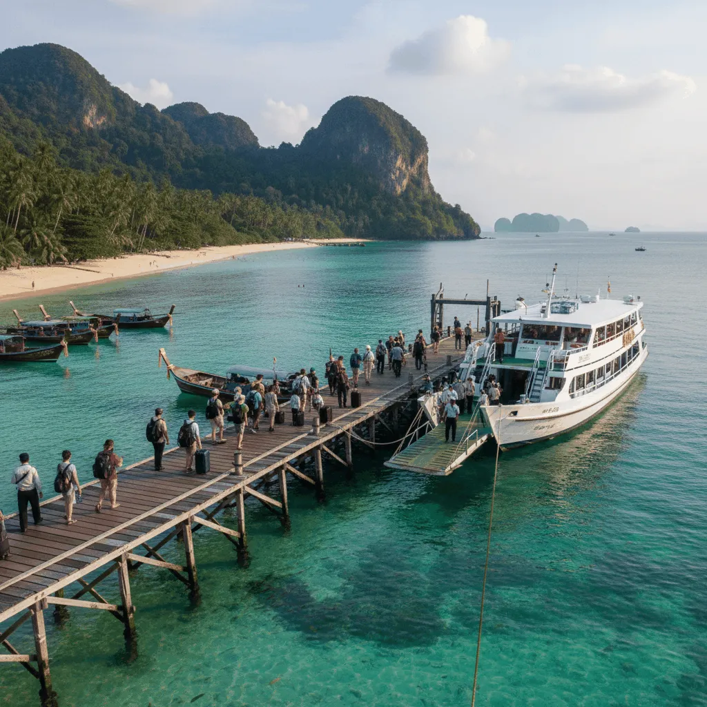 Travelers boarding a ferry at Nathon Pier