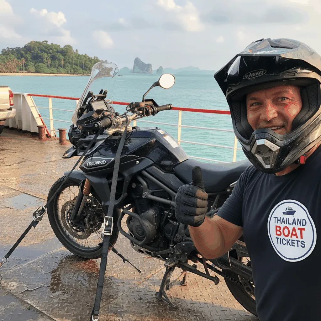 Motorbike secured on a Raja Ferry