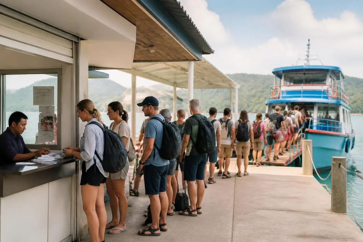Ferry check-in process at Mae Haad