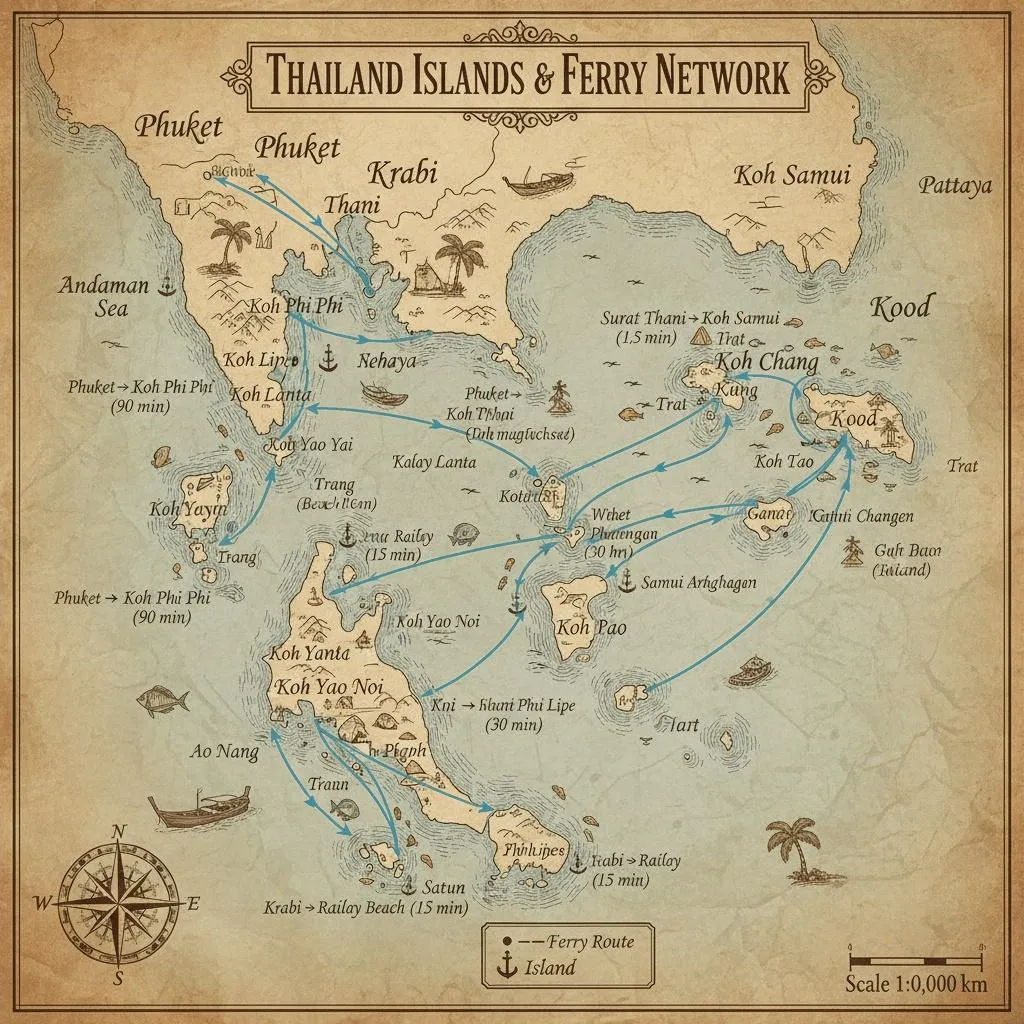 Map of Raja Ferry routes in the Gulf of Thailand