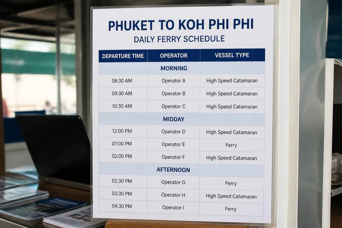 Ferry departure times and operators