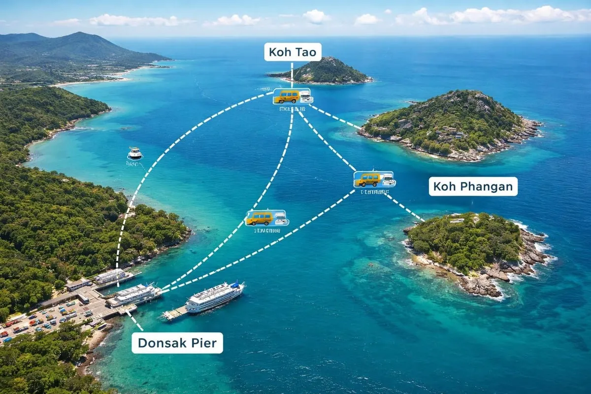Ferry terminal connections from Surat Thani