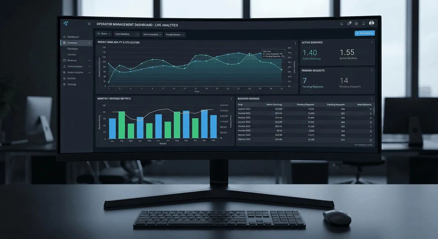 Operator management dashboard showing real-time bookings and availability analytics