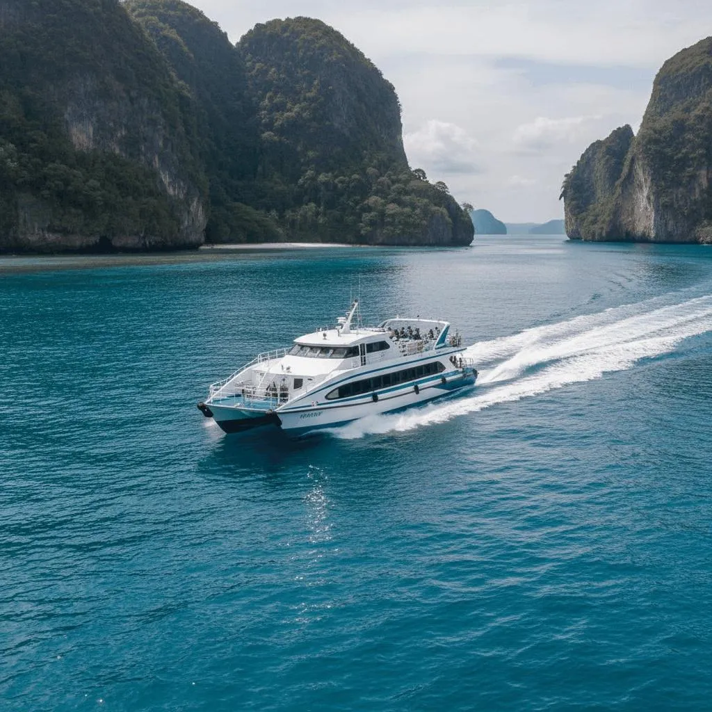 Lomprayah high speed catamaran speeding through the water
